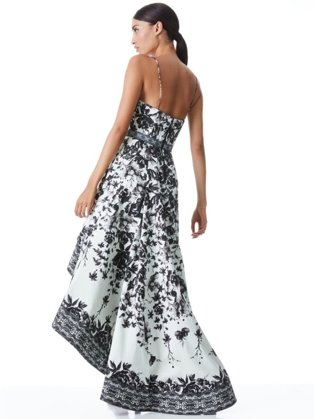 Alice + Olivia Black and White Floral High-Low Dress - Picture 2 of 7